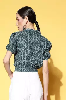 Teal printed cotton cotton-tops