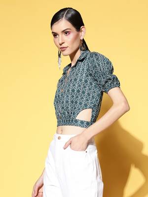 Teal printed cotton cotton-tops 4