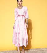 White printed viscose rayon long-dresses