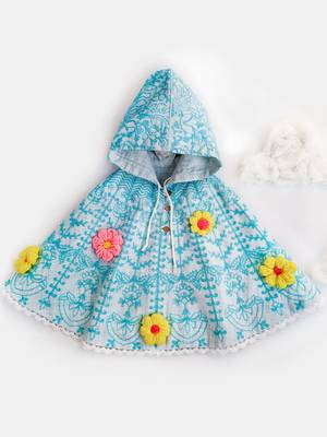Halemons Sky Spring Woolen Flower Baby Girl Poncho Top 1