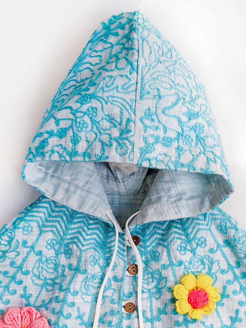 Halemons Sky Spring Woolen Flower Baby Girl Poncho Top