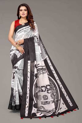 CLASSICATE from the house of The Chennai Silks Off White Geometric Printed Linen Blend Saree With Running Blouse 1
