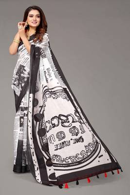 CLASSICATE from the house of The Chennai Silks Off White Geometric Printed Linen Blend Saree With Running Blouse 2