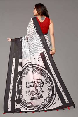 CLASSICATE from the house of The Chennai Silks Off White Geometric Printed Linen Blend Saree With Running Blouse 3