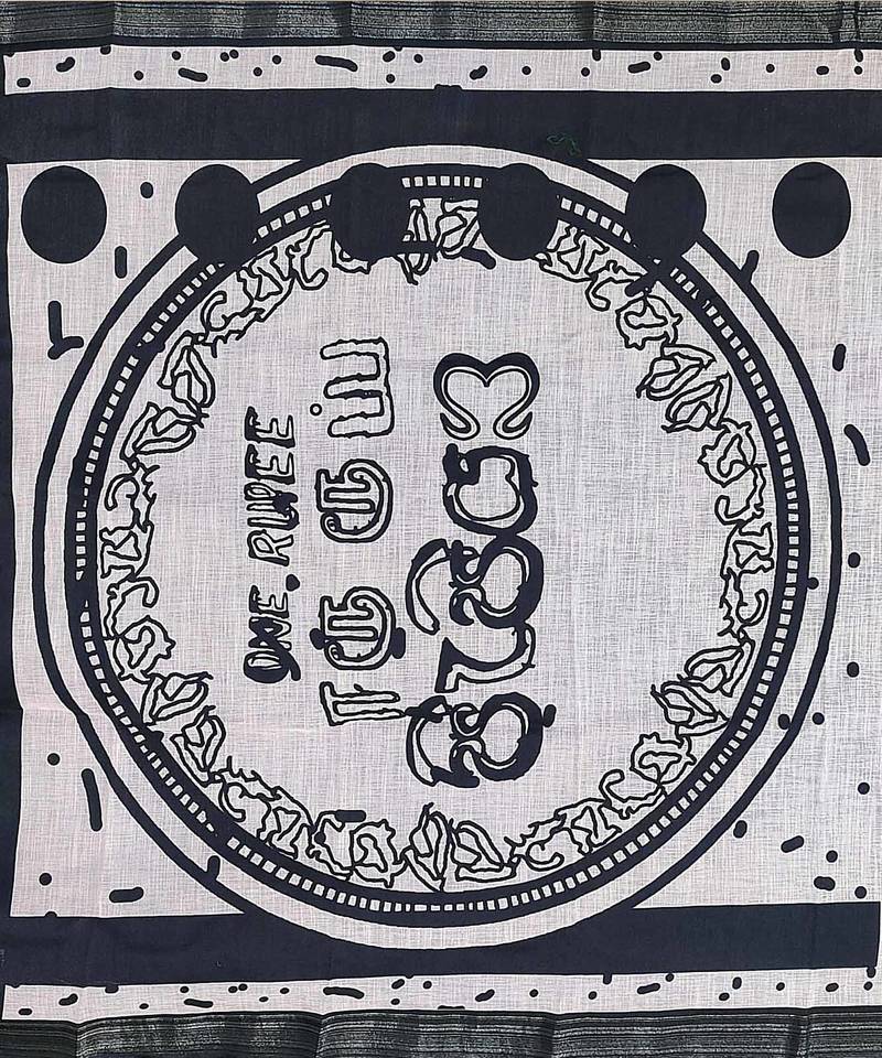 CLASSICATE from the house of The Chennai Silks Off White Geometric Printed Linen Blend Saree With Running Blouse