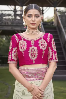Pink & Cream Banarasi Silk Zari Woven Designer Wedding Saree with Blouse