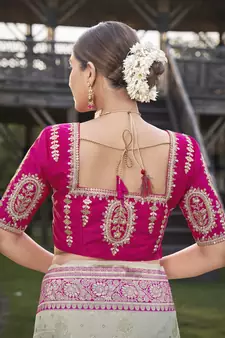 Pink & Cream Banarasi Silk Zari Woven Designer Wedding Saree with Blouse