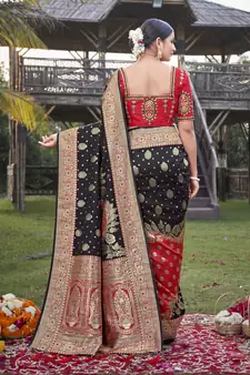 Black woven Banarasi silk blend saree with blouse