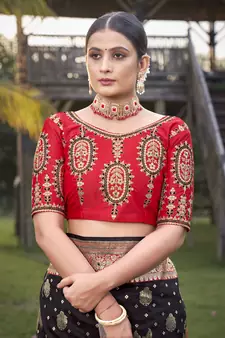 Black woven Banarasi silk blend saree with blouse