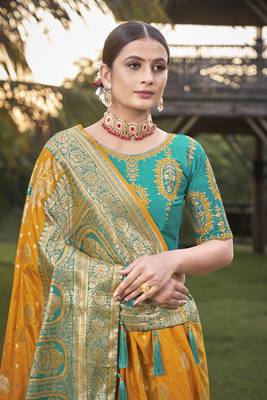 Blue woven Banarasi silk blend saree with blouse 3