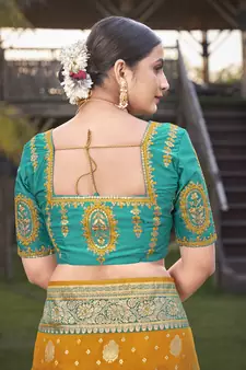 Blue woven Banarasi silk blend saree with blouse