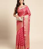 Rani Pink Woven Organza Saree With Blouse