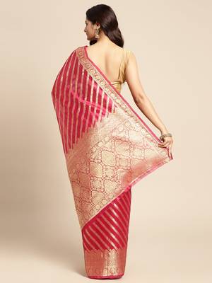 Rani Pink Woven Organza Saree With Blouse 2