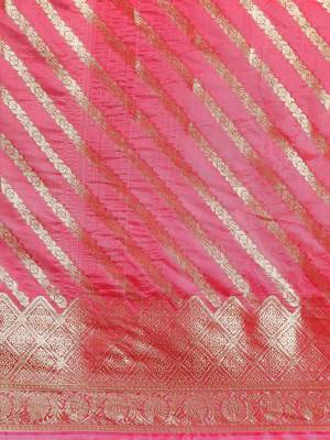 Rani Pink Woven Organza Saree With Blouse 3
