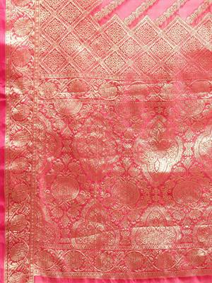 Rani Pink Woven Organza Saree With Blouse 4