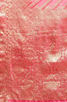 Rani Pink Woven Organza Saree With Blouse