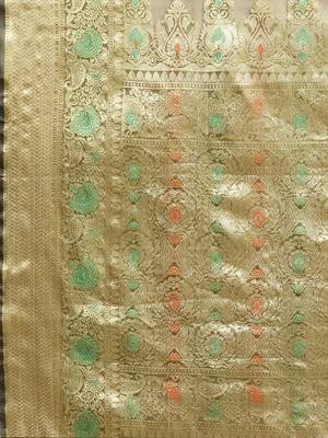 Olive Woven Organza Saree With Blouse 4
