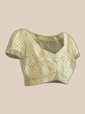 Olive Woven Organza Saree With Blouse 5