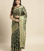Dark Green Woven Organza Saree With Blouse