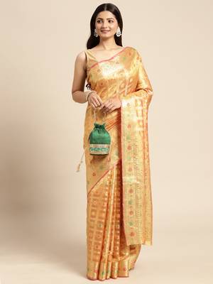 Mustard Woven Organza Saree With Blouse 1