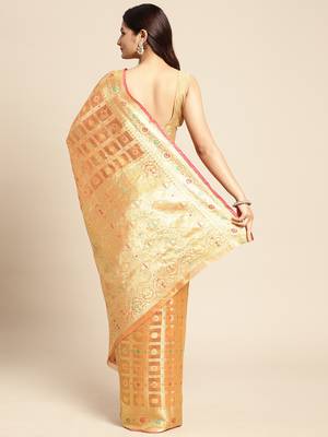 Mustard Woven Organza Saree With Blouse 2