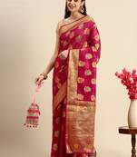Rani Pink Woven Organza Saree With Blouse