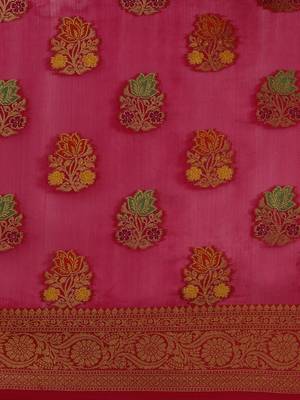 Rani Pink Woven Organza Saree With Blouse 3