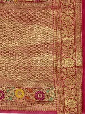 Rani Pink Woven Organza Saree With Blouse 4