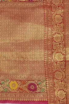 Rani Pink Woven Organza Saree With Blouse