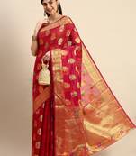 Red Woven Organza Saree With Blouse
