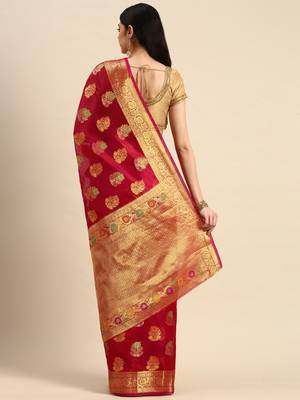 Red Woven Organza Saree With Blouse 2