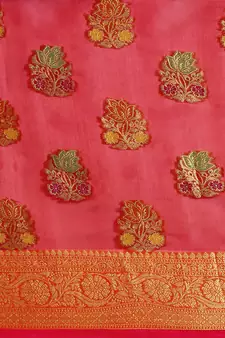 Red Woven Organza Saree With Blouse
