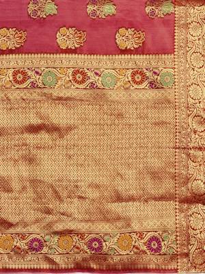 Red Woven Organza Saree With Blouse 4