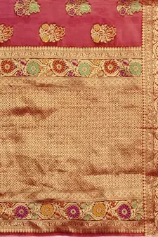 Red Woven Organza Saree With Blouse