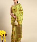 Yellow Woven Organza Saree With Blouse