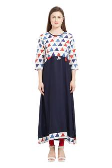 Navy-blue printed cotton ethnic-kurtis