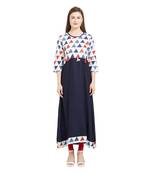 Navy-blue printed cotton ethnic-kurtis