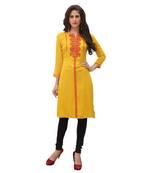 Mustard embroidered rayon ethnic-kurtis