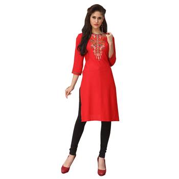 Red embroidered rayon ethnic-kurtis 1