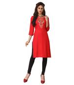 Red embroidered rayon ethnic-kurtis