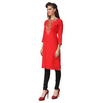 Red embroidered rayon ethnic-kurtis 3