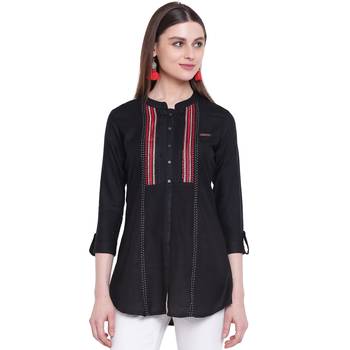 Black embroidered rayon short-kurtis 1