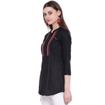 Black embroidered rayon short-kurtis 3