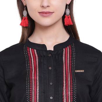 Black embroidered rayon short-kurtis 4