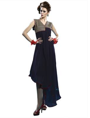 Navy-blue embroidered georgette ethnic-kurtis 1