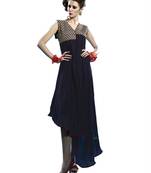 Navy-blue embroidered georgette ethnic-kurtis