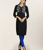 Black embroidered rayon ethnic-kurtis