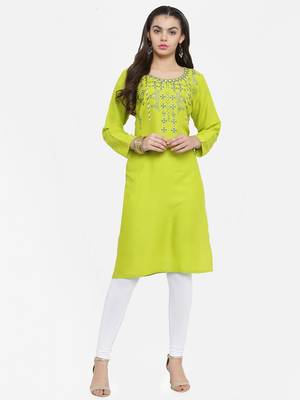 Green embroidered rayon ethnic-kurtis 1