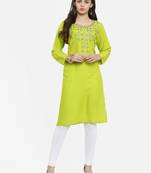 Green embroidered rayon ethnic-kurtis