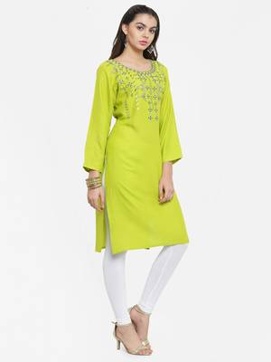 Green embroidered rayon ethnic-kurtis 3